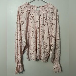 Free People Olivia Blush Pink Lace Blouse with Dolman Cuff Sleeves